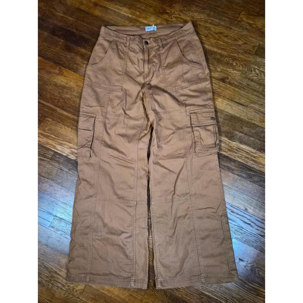 Arizona Jean Co Womens Brown Wide Leg Cargo Pants Utility Multi Pocket Size 13